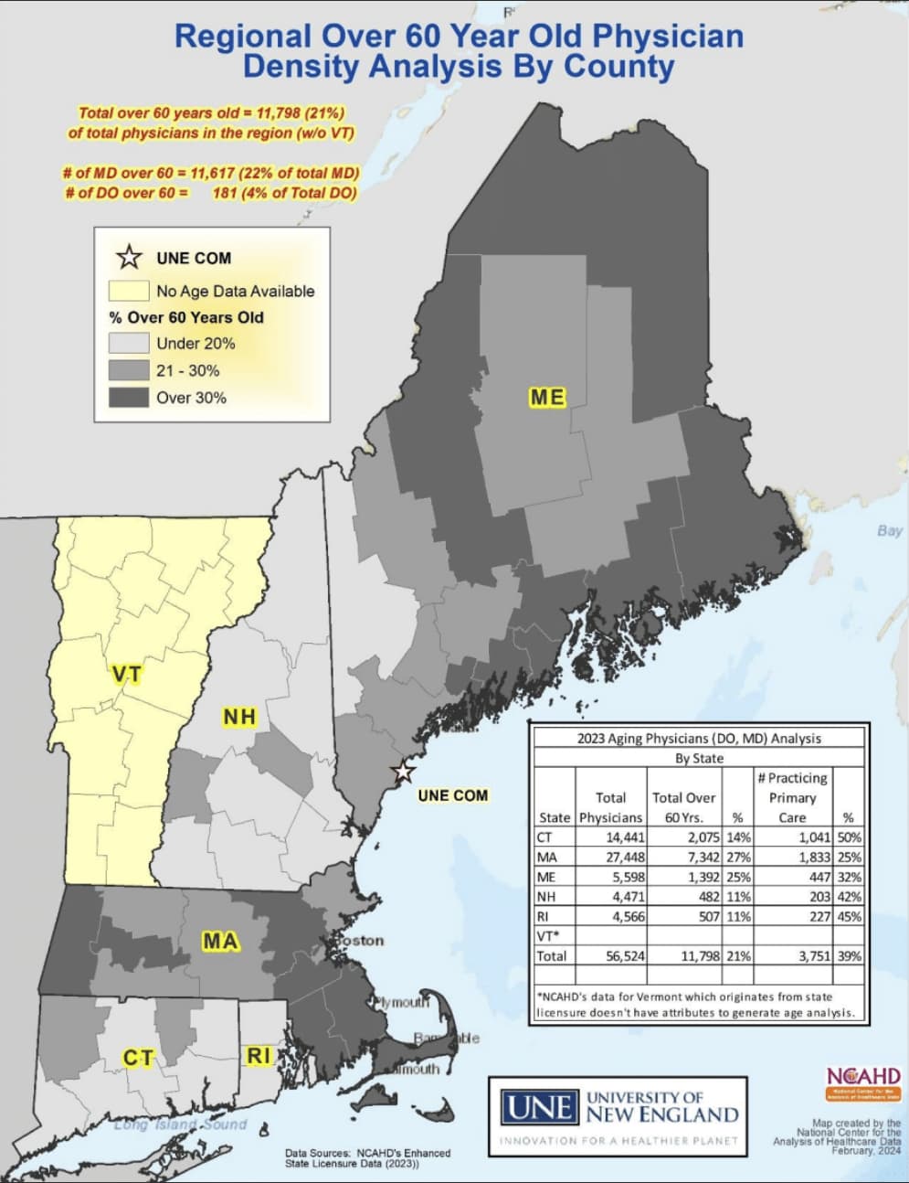 Regional Over 60 Years Old Physician Density Analysis by County